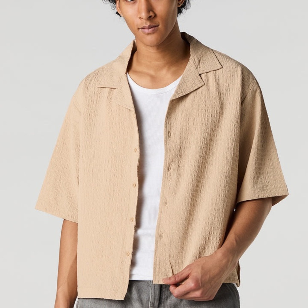 Forever 21 Beige Casual Button Down Shirt
